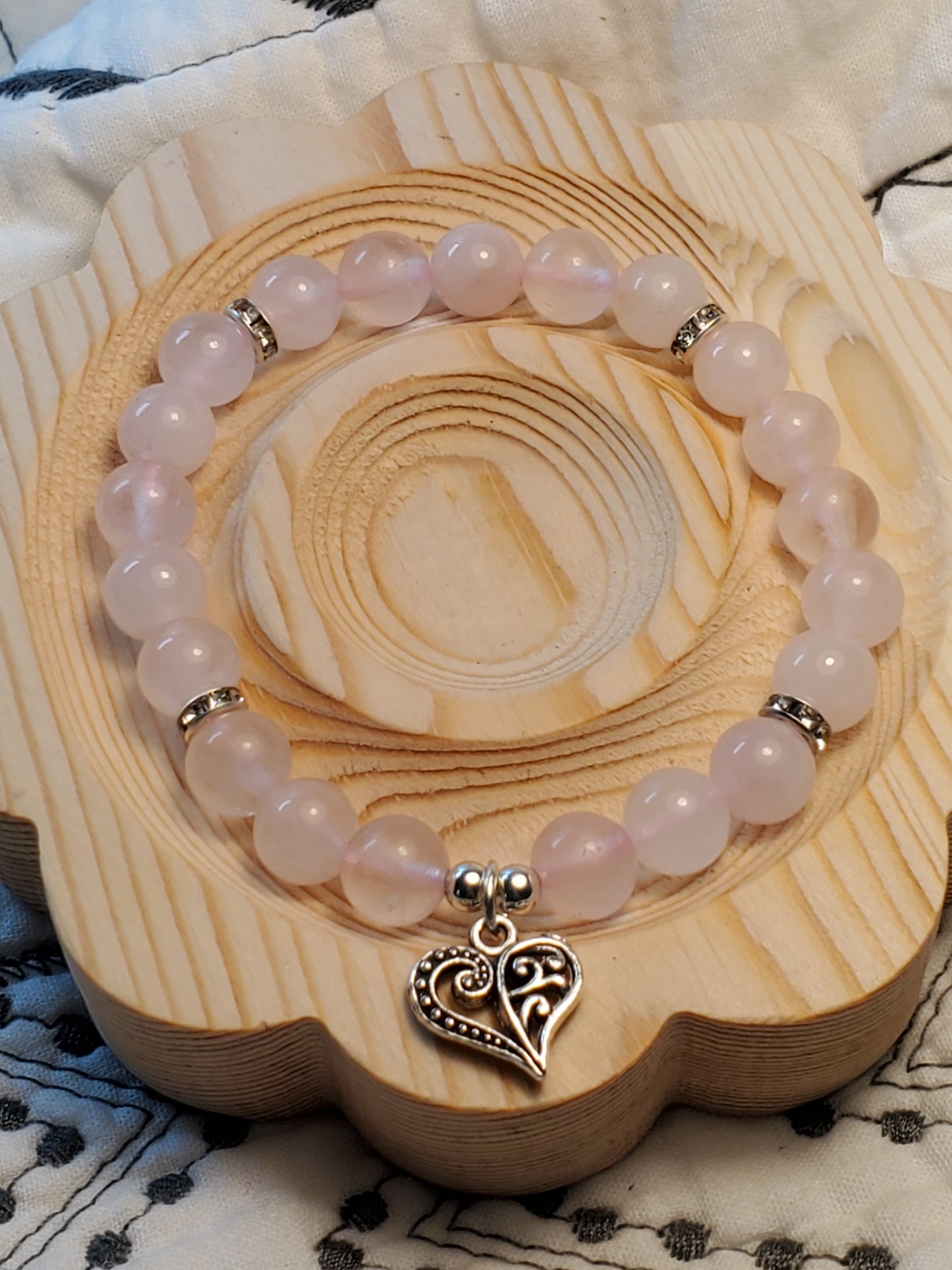 Rose Heart - Rose Quartz- Real Crystal Bead Bracelet