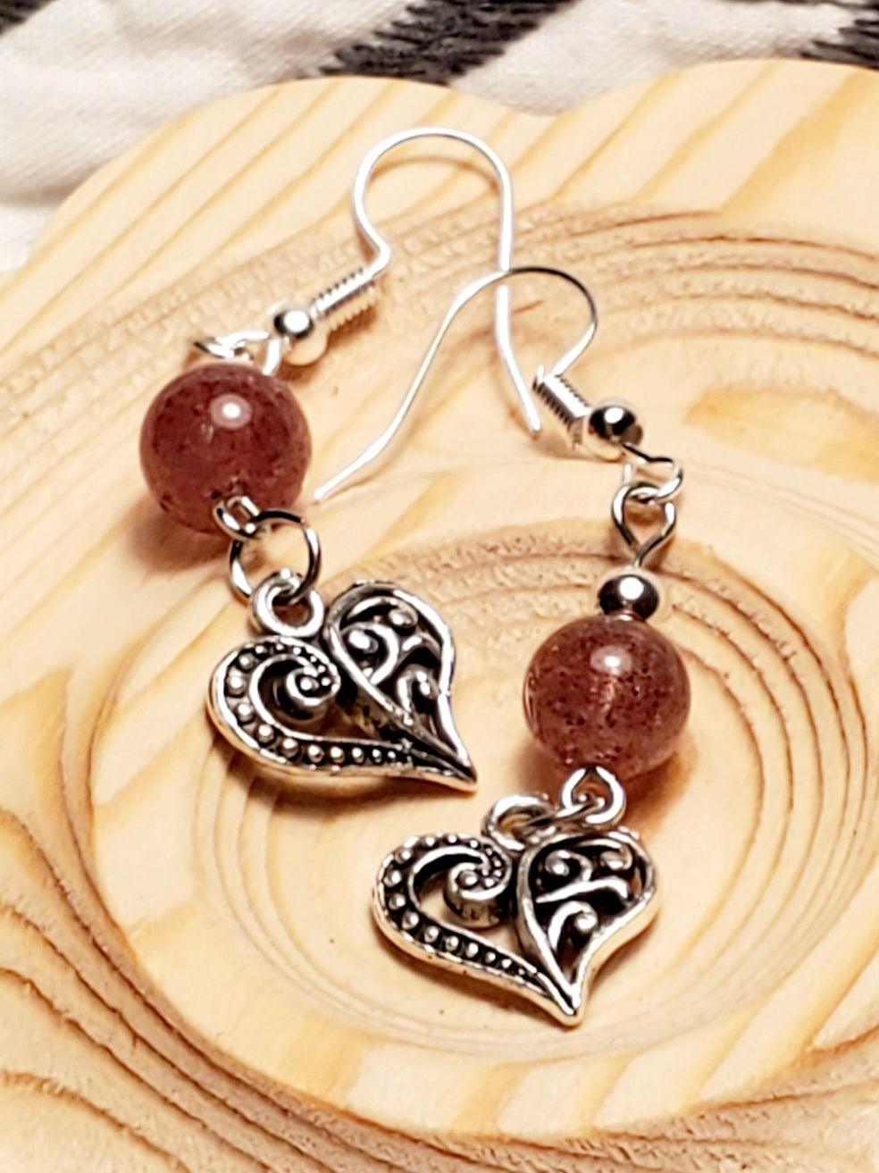 Strawberry Heart - Strawberry Quartz - Crystal Earrings
