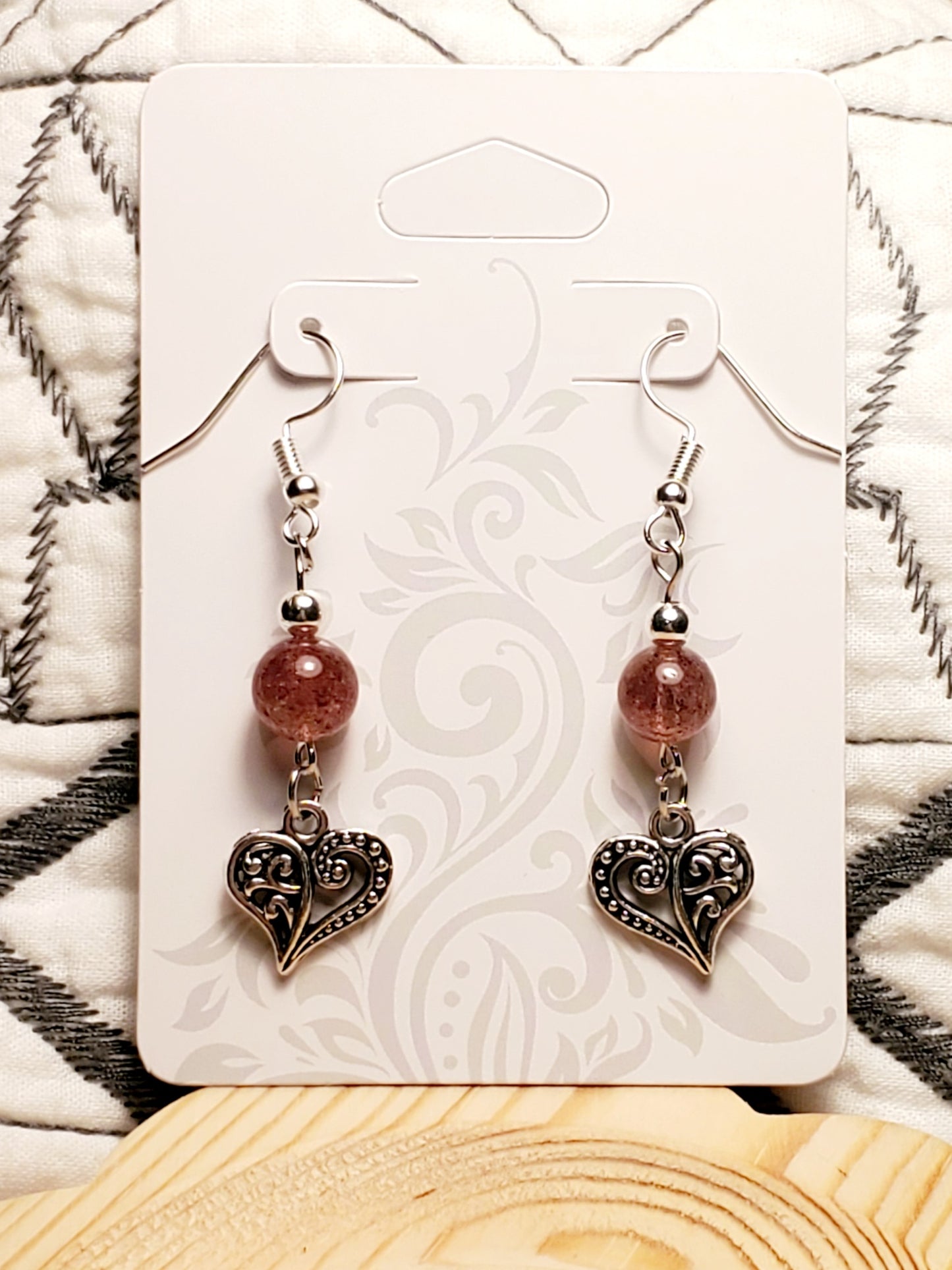 Strawberry Heart - Strawberry Quartz - Crystal Earrings