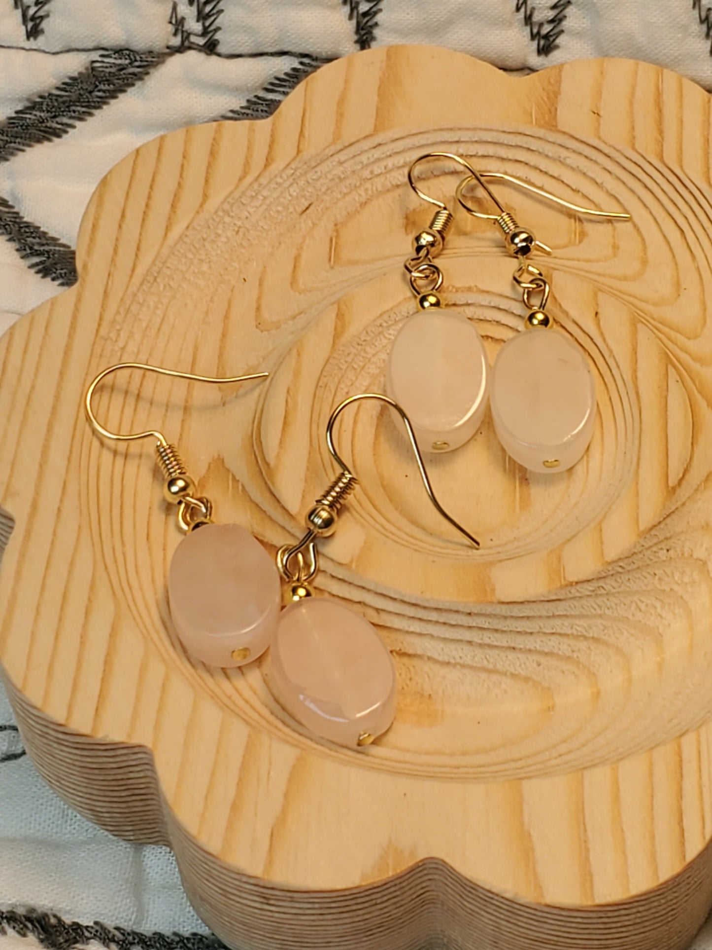 Rose Ovals - Rose Quartz - Carved Crystal Earrings