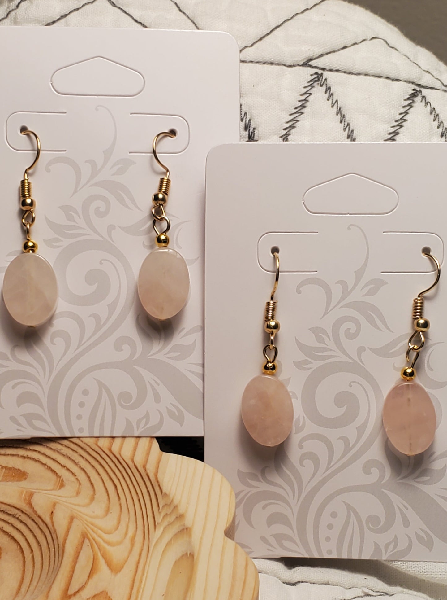 Rose Ovals - Rose Quartz - Carved Crystal Earrings
