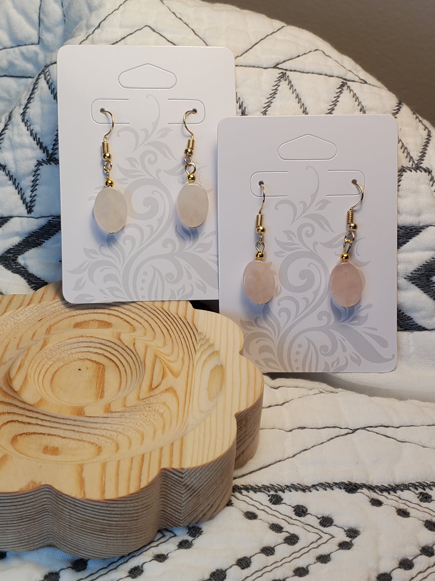 Rose Ovals - Rose Quartz - Carved Crystal Earrings