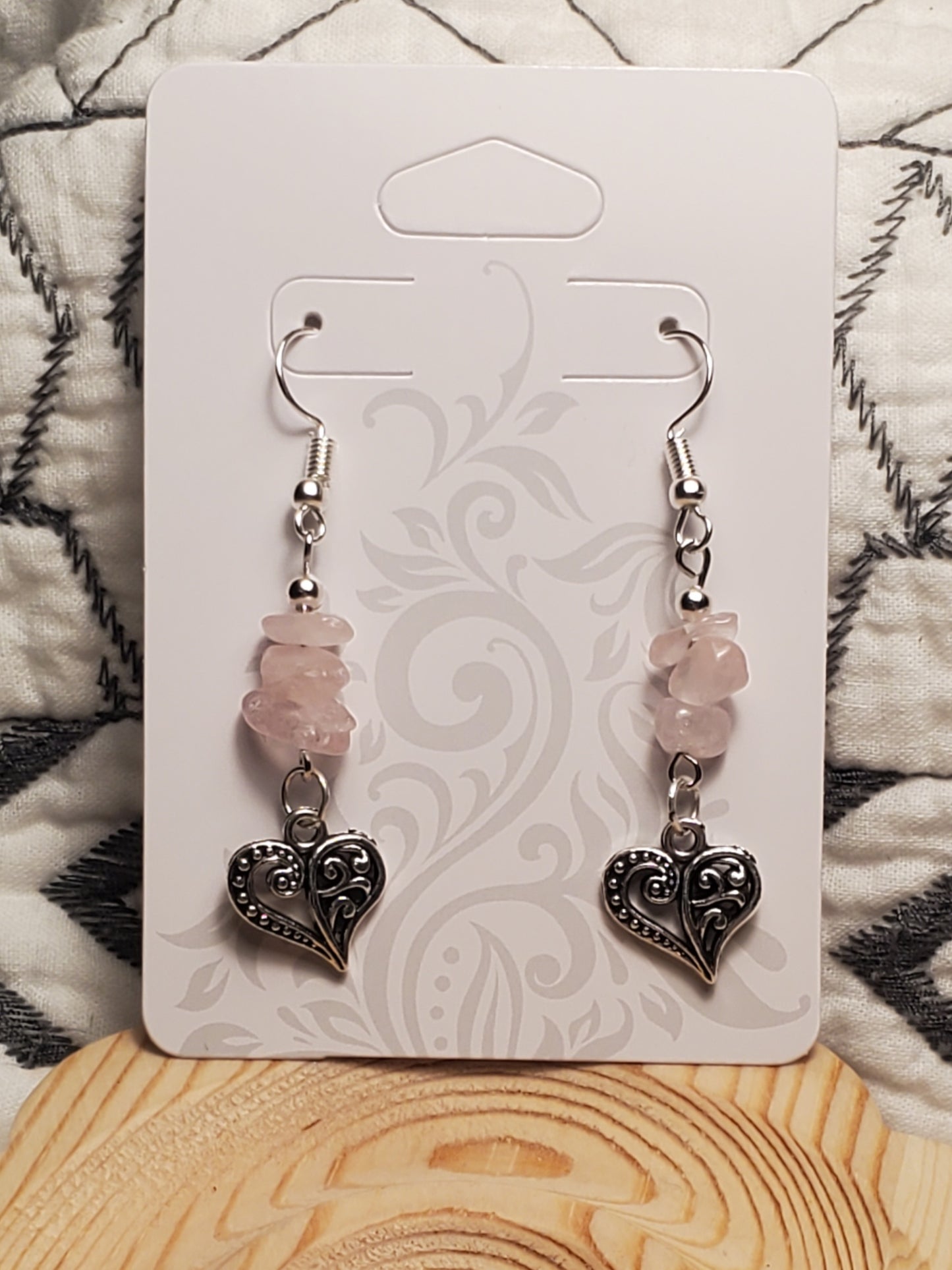 Rose Chip Hearts - Rose Quartz - Crystal Chip Earrings