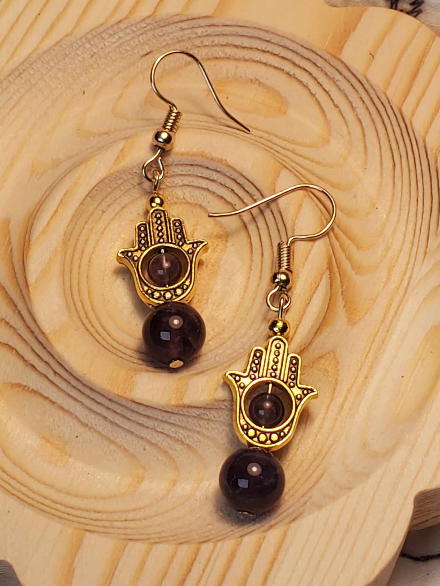 Hamsa Amethyst - Amethyst - Crystal Earrings