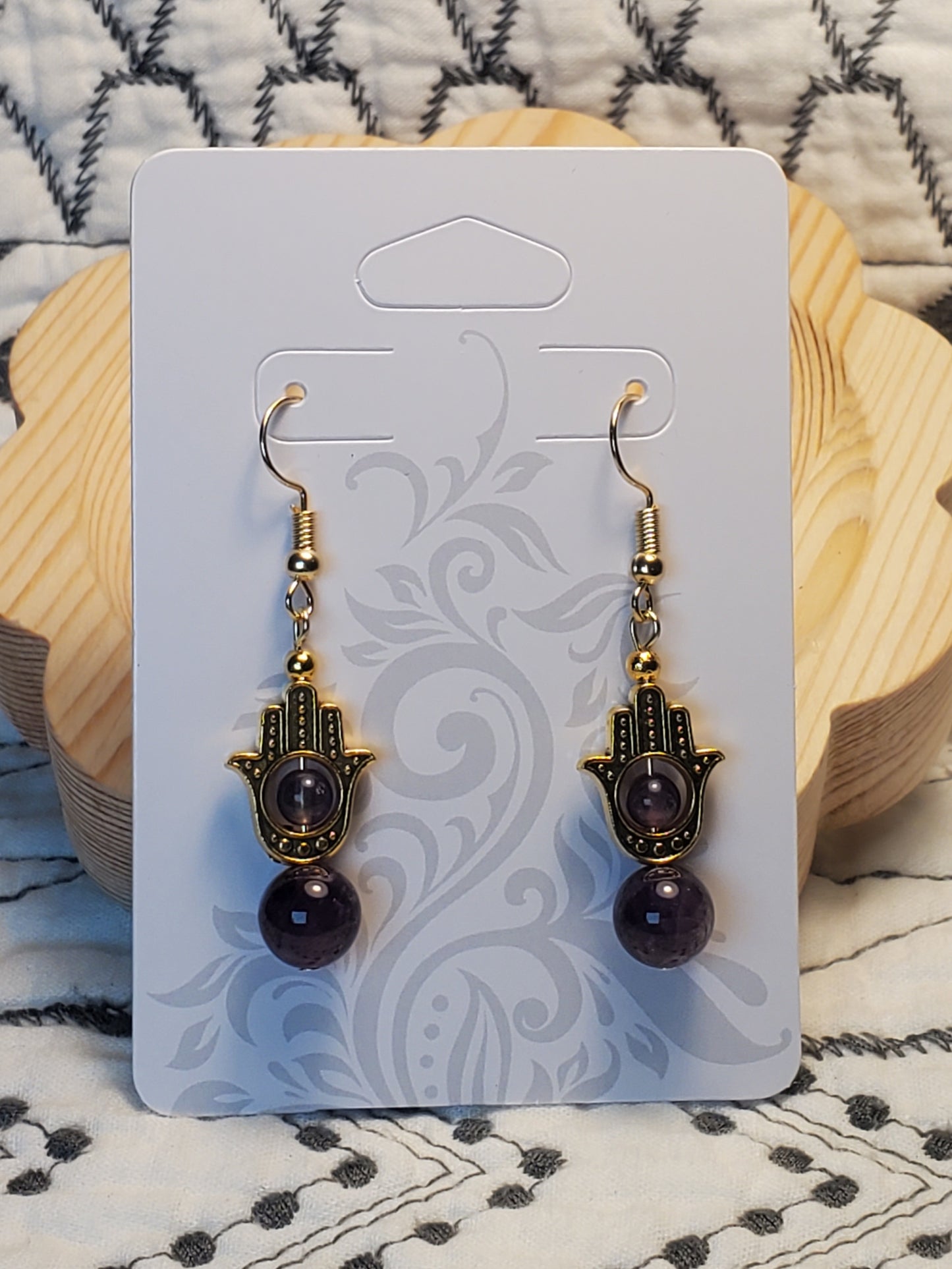 Hamsa Amethyst - Amethyst - Crystal Earrings