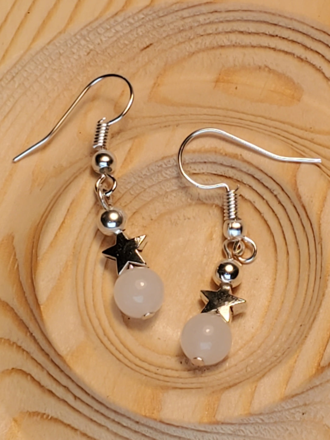 Tiny Stars - White Jade - Crystal Earrings