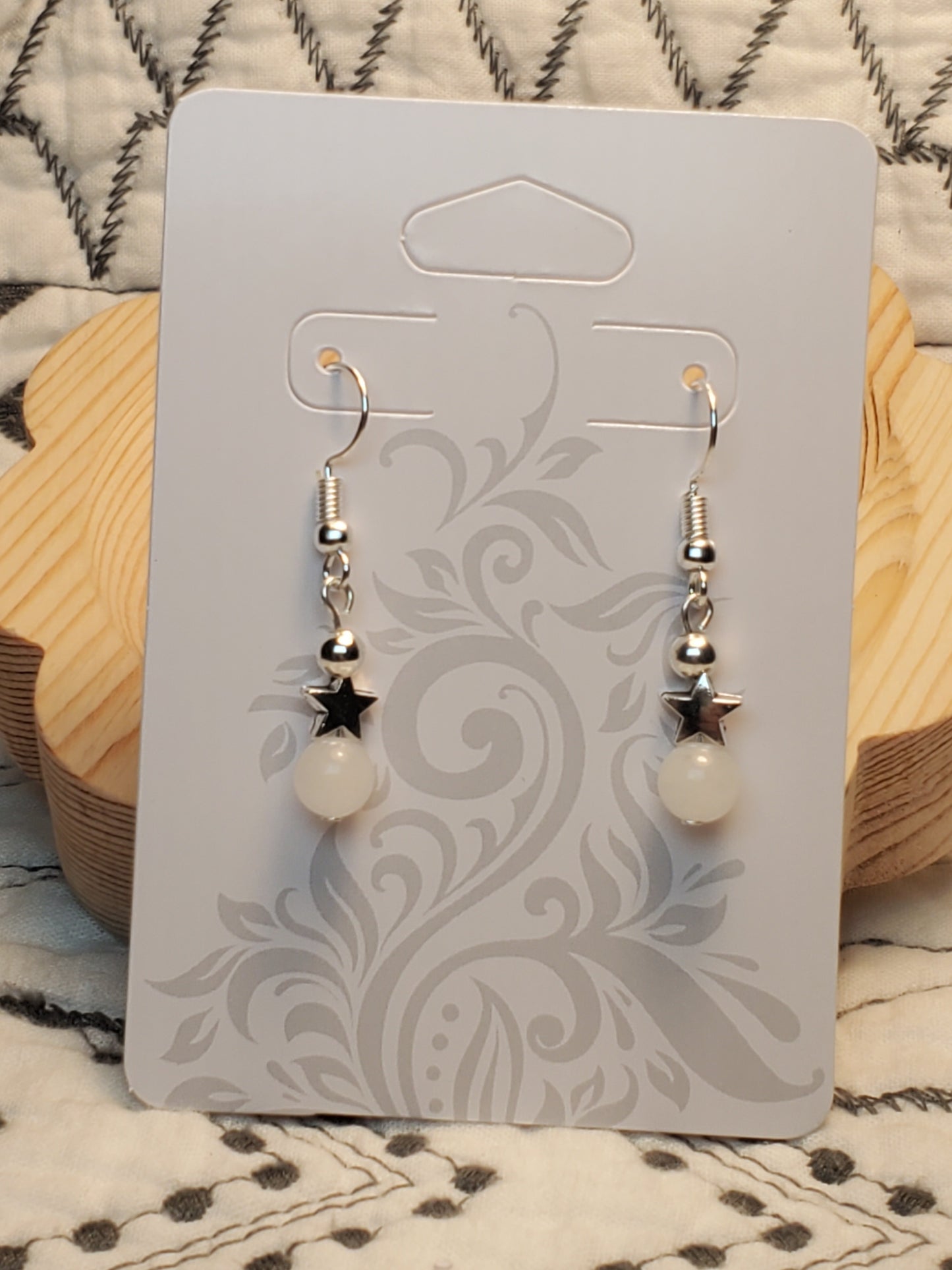 Tiny Stars - White Jade - Crystal Earrings