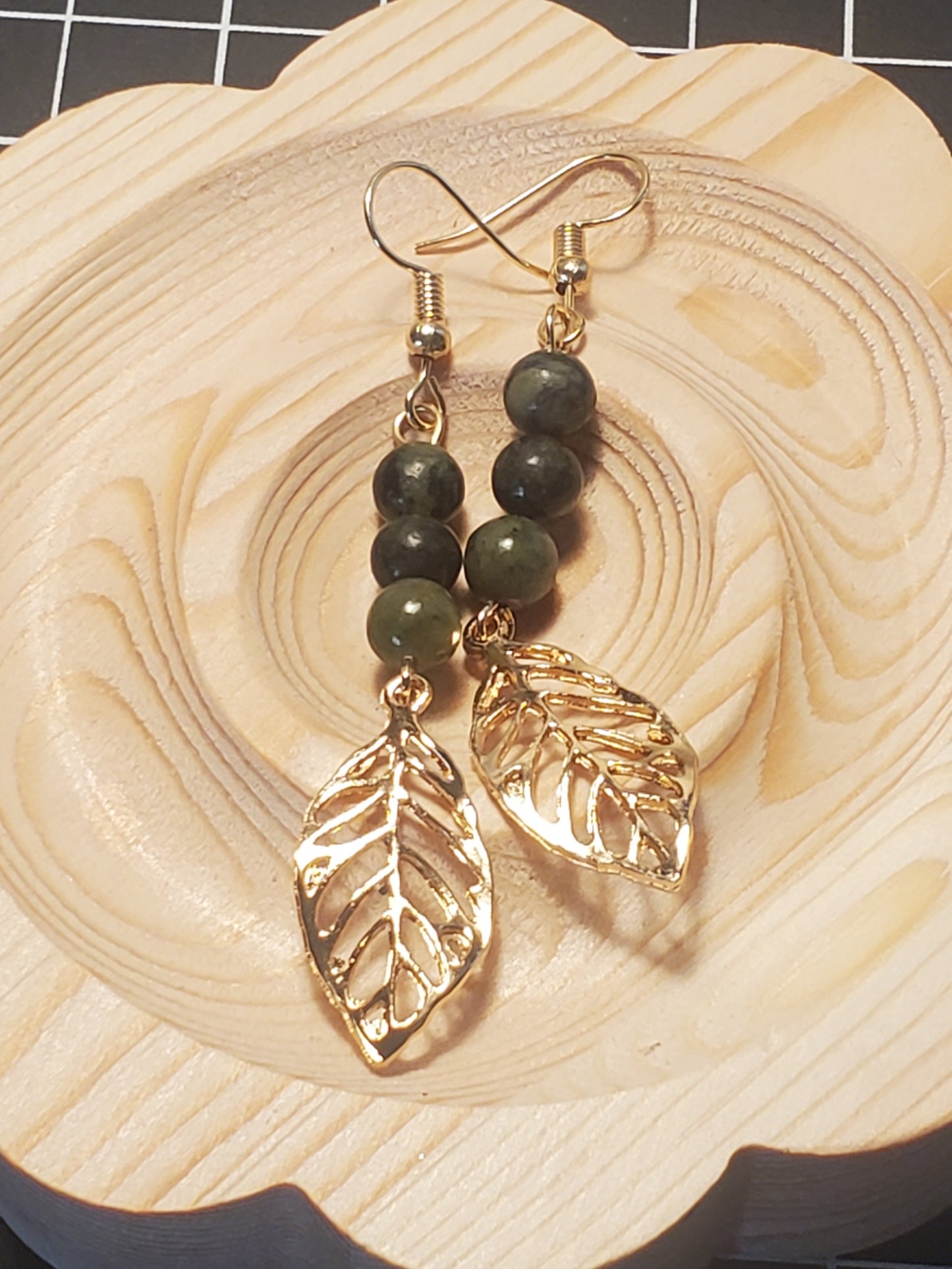 Jade Leaf Dangle Earrings - Crystal Earrings