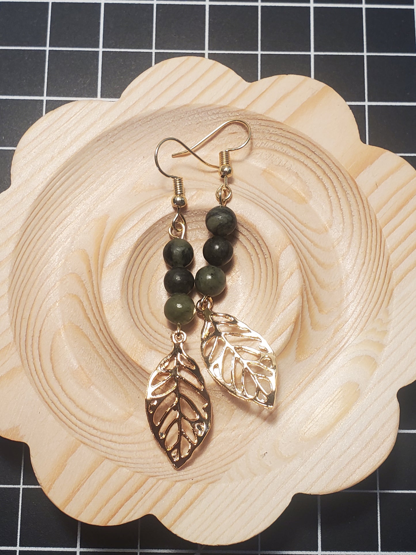 Jade Leaf Dangle Earrings - Crystal Earrings