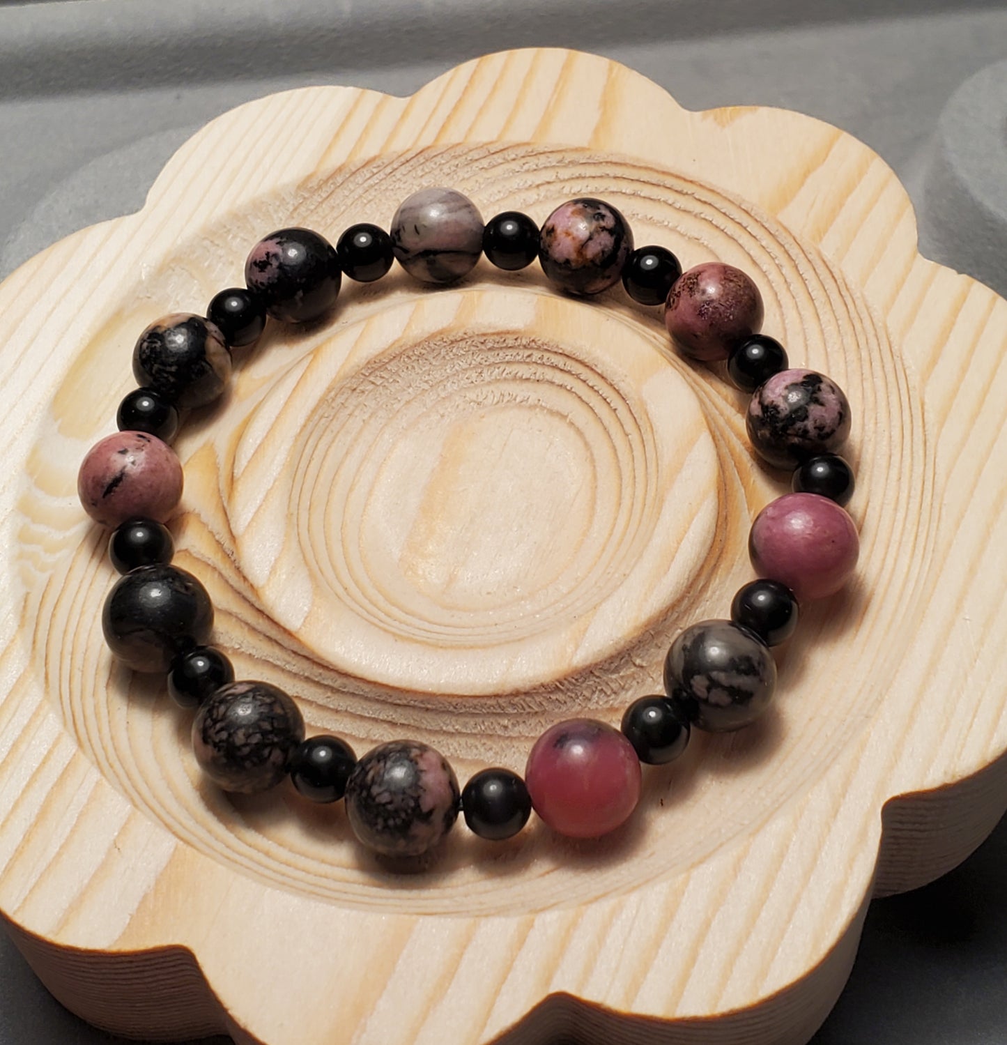Rhodonite & Black Agate - Crystal Bead Bracelet
