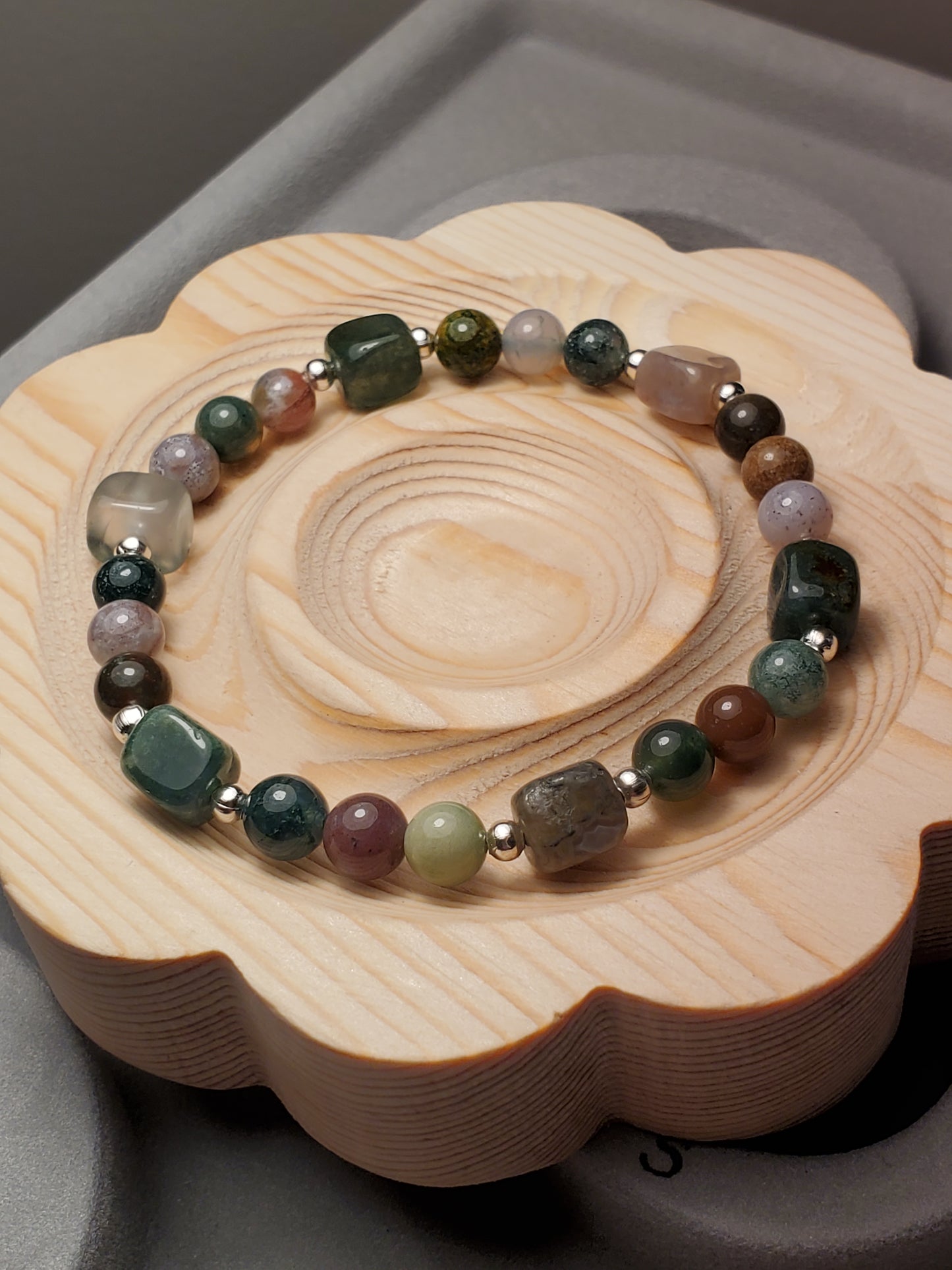 All Natural Cubed - Indian Agate - Crystal Bead Bracelet