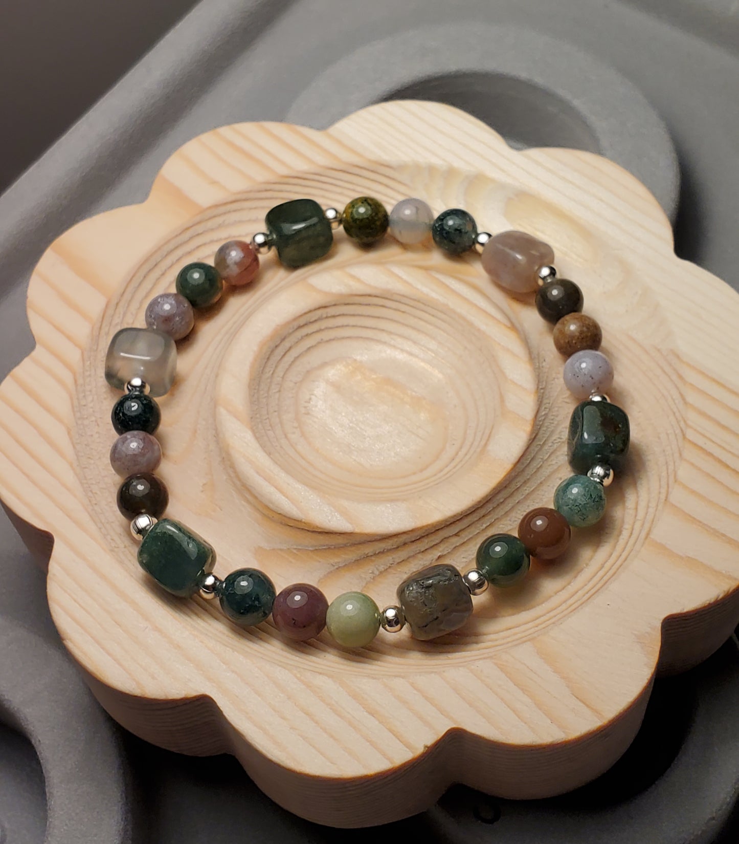 All Natural Cubed - Indian Agate - Crystal Bead Bracelet