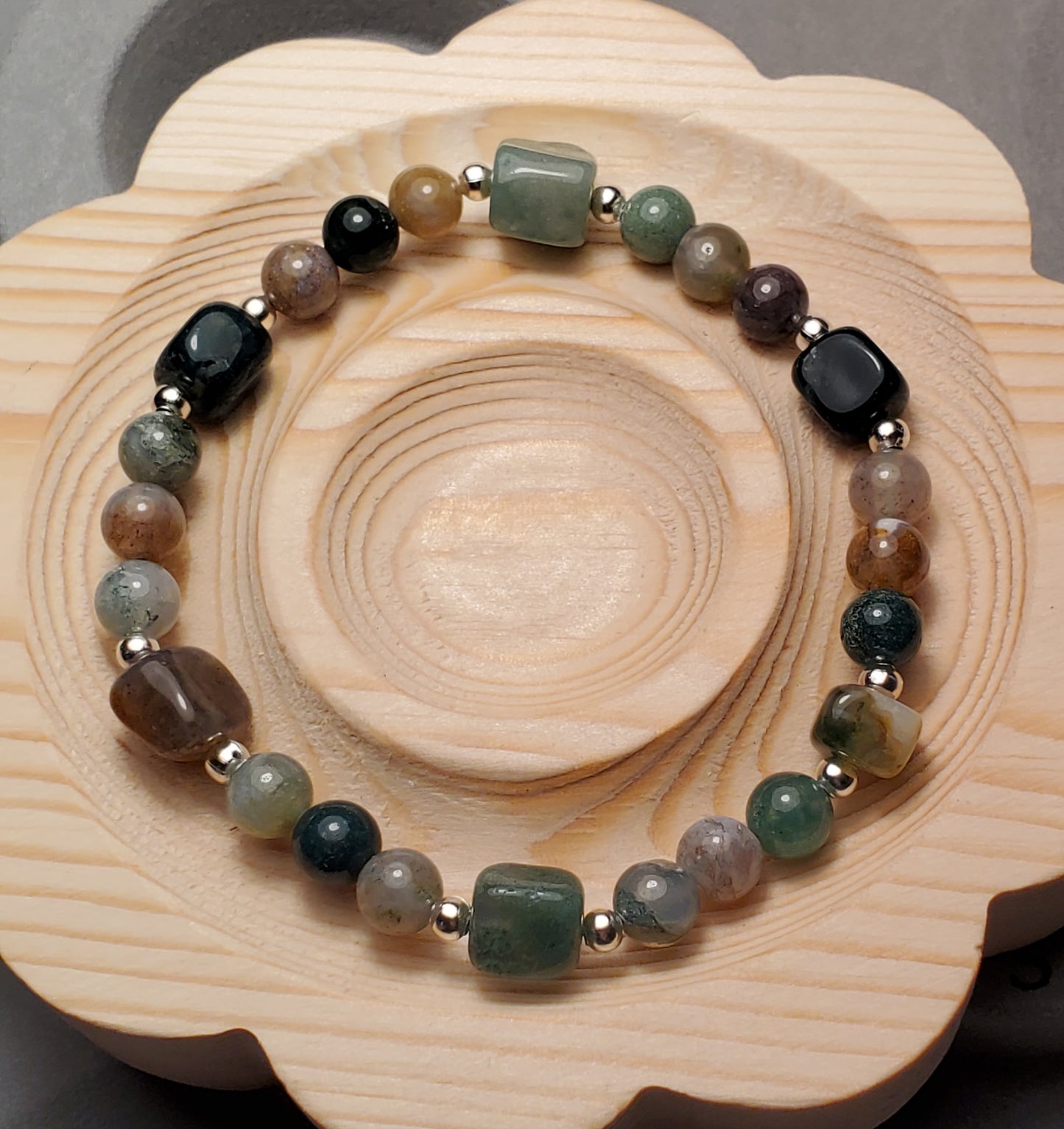 All Natural Cubed - Indian Agate - Crystal Bead Bracelet