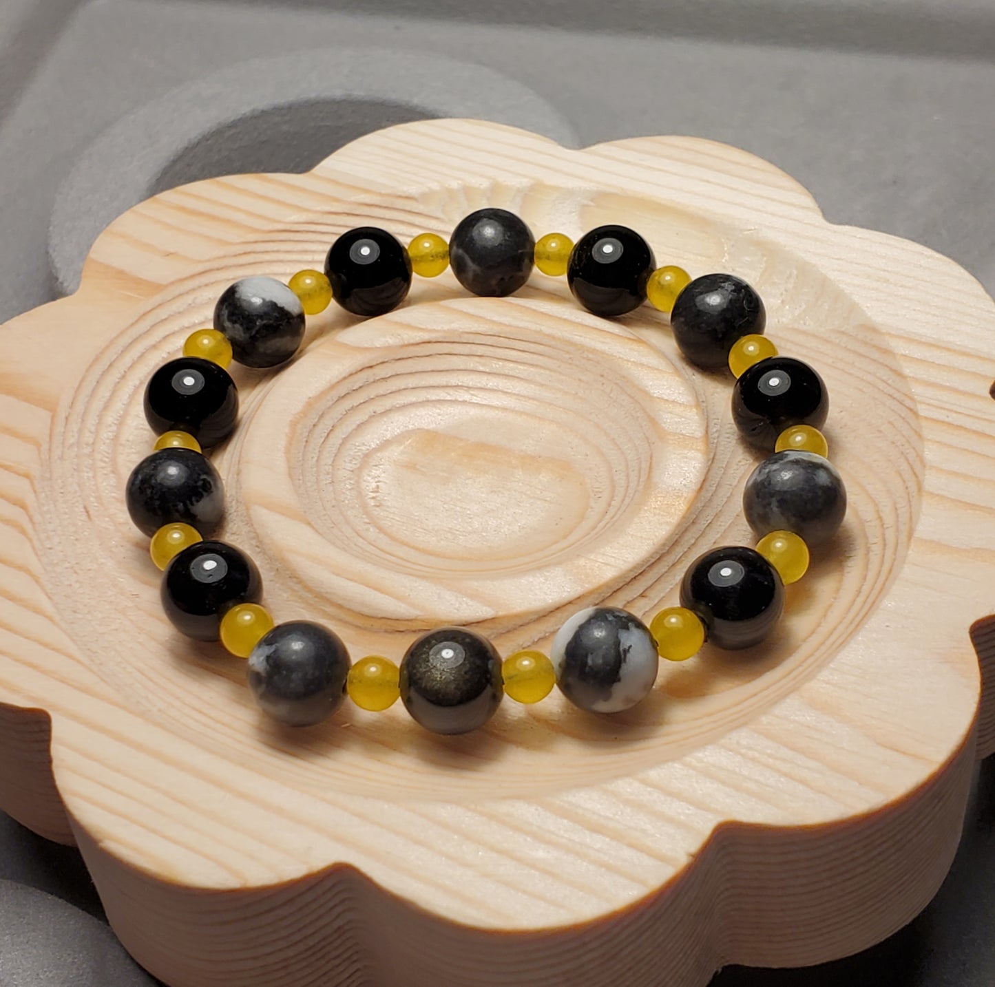 Black & Yellow - Zebra & Chalcedony - Crystal Bead Bracelet