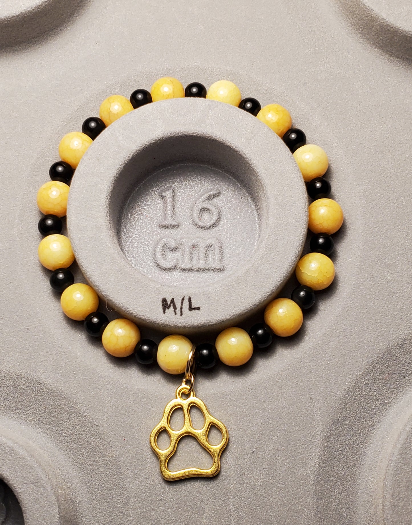 Bulldog Fan w/ Charm - Honey Jade - Real Crystal Bead Bracelet