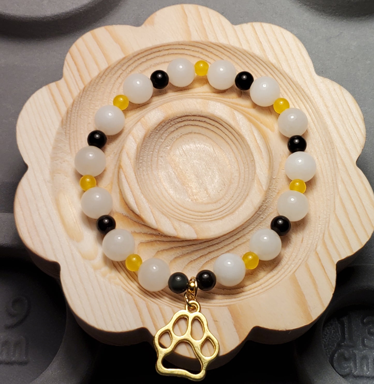 Home Games Bulldog Fan+Charm -White Jade- Real Crystal Bead Bracelet