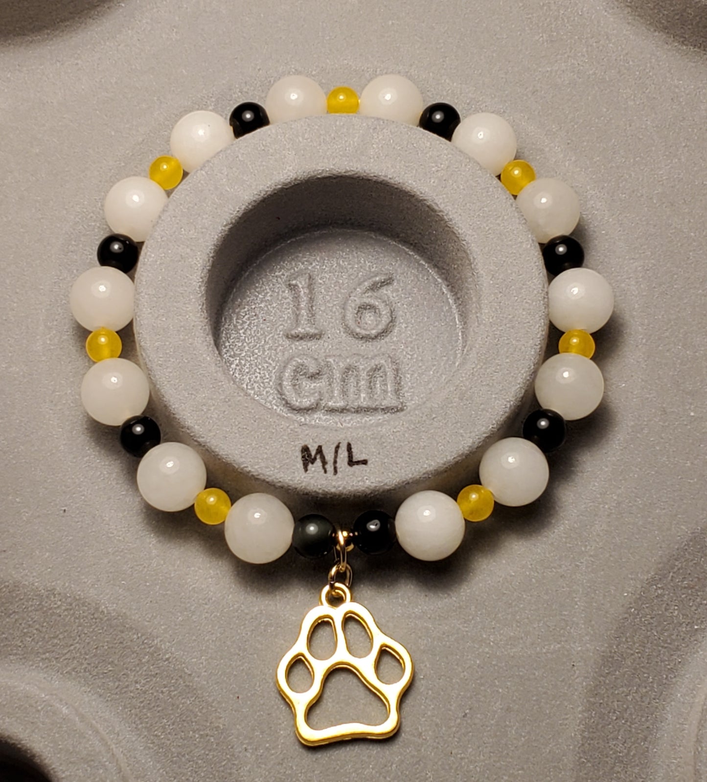 Home Games Bulldog Fan+Charm -White Jade- Real Crystal Bead Bracelet
