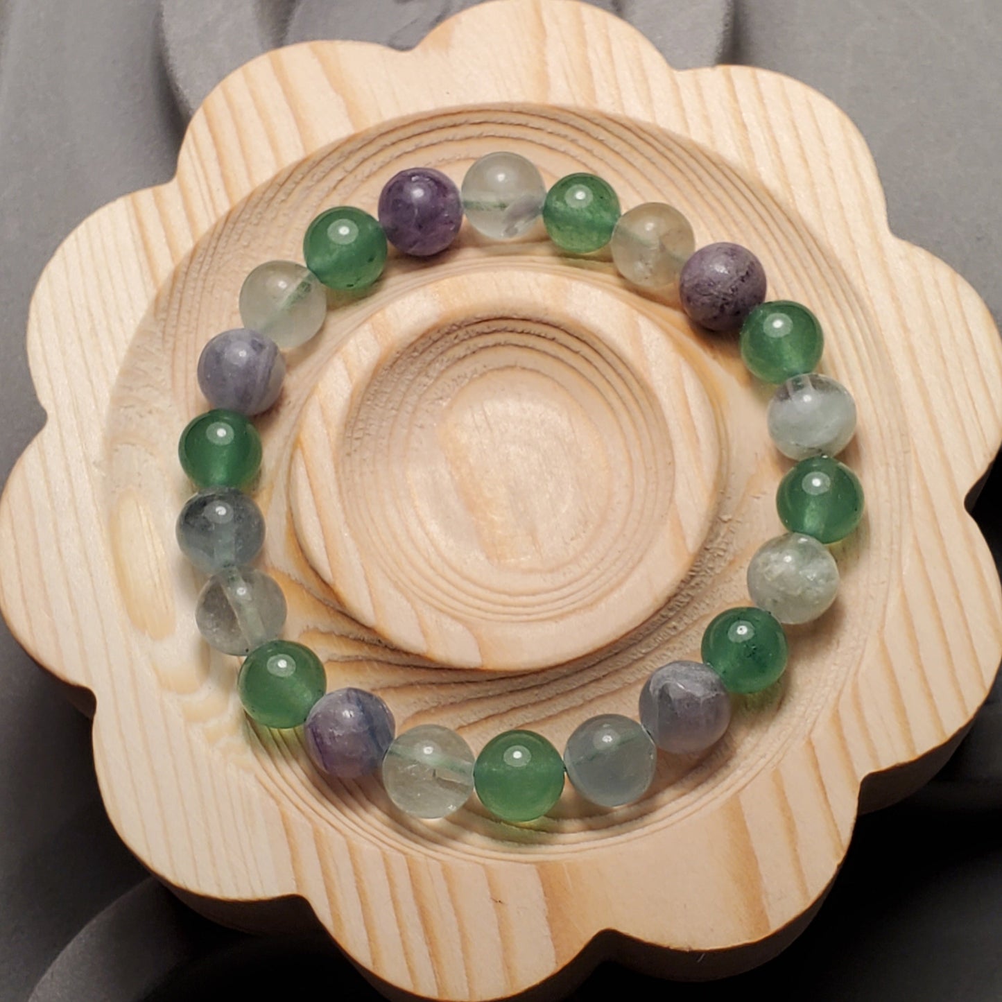 Cloudy Fluorite w/ Green Aventurine - Crystal Bead Bracelet