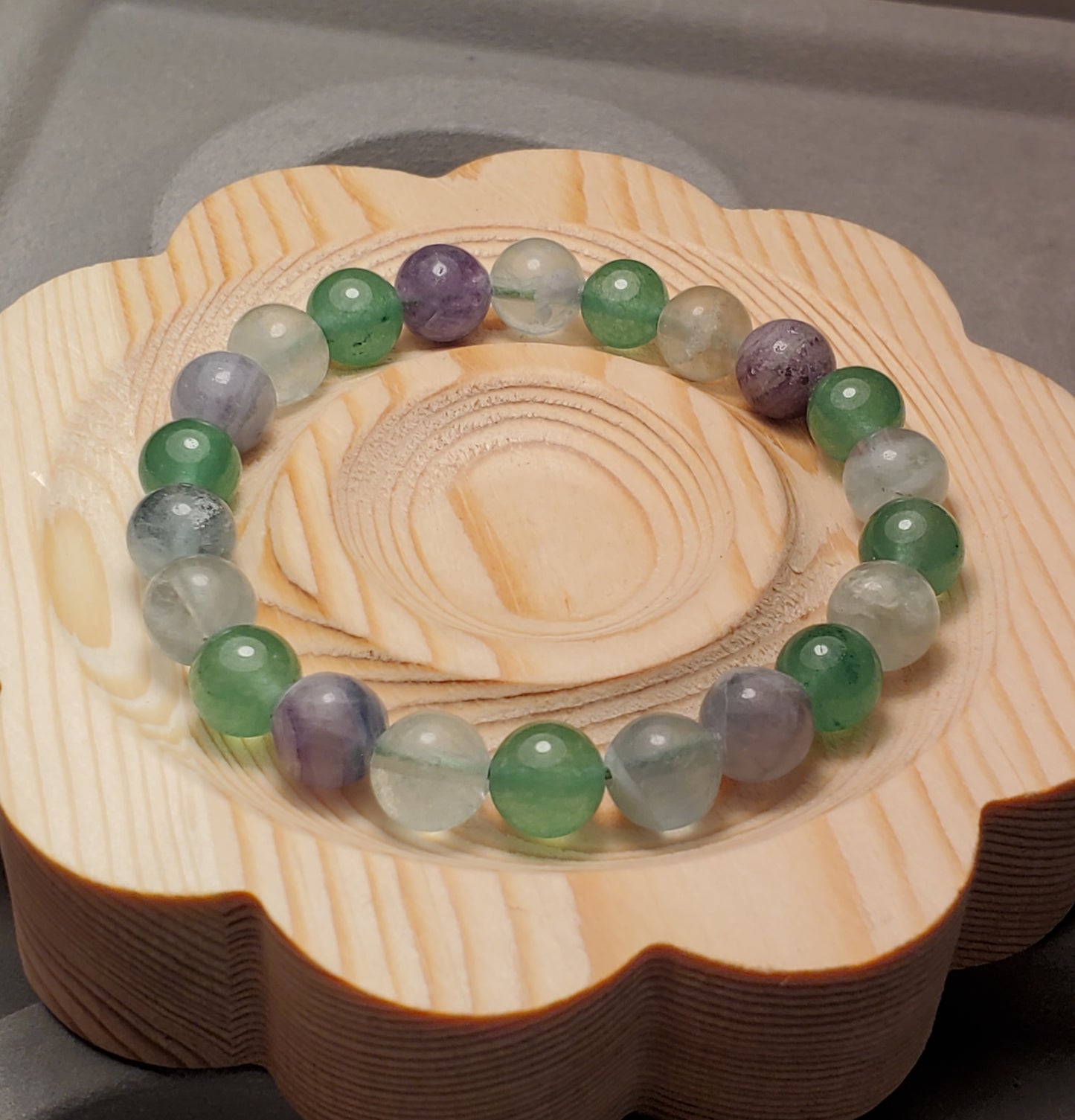 Cloudy Fluorite w/ Green Aventurine - Crystal Bead Bracelet