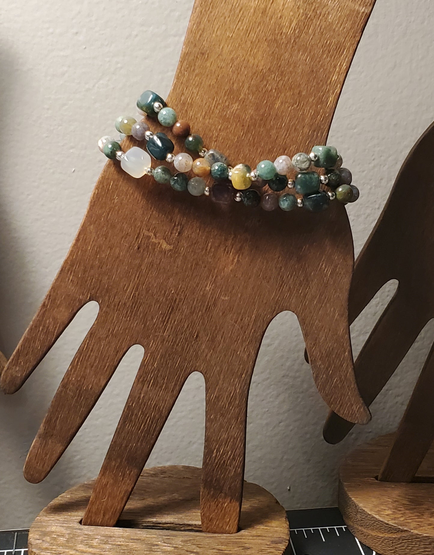All Natural Cubed - Indian Agate - Crystal Bead Bracelet