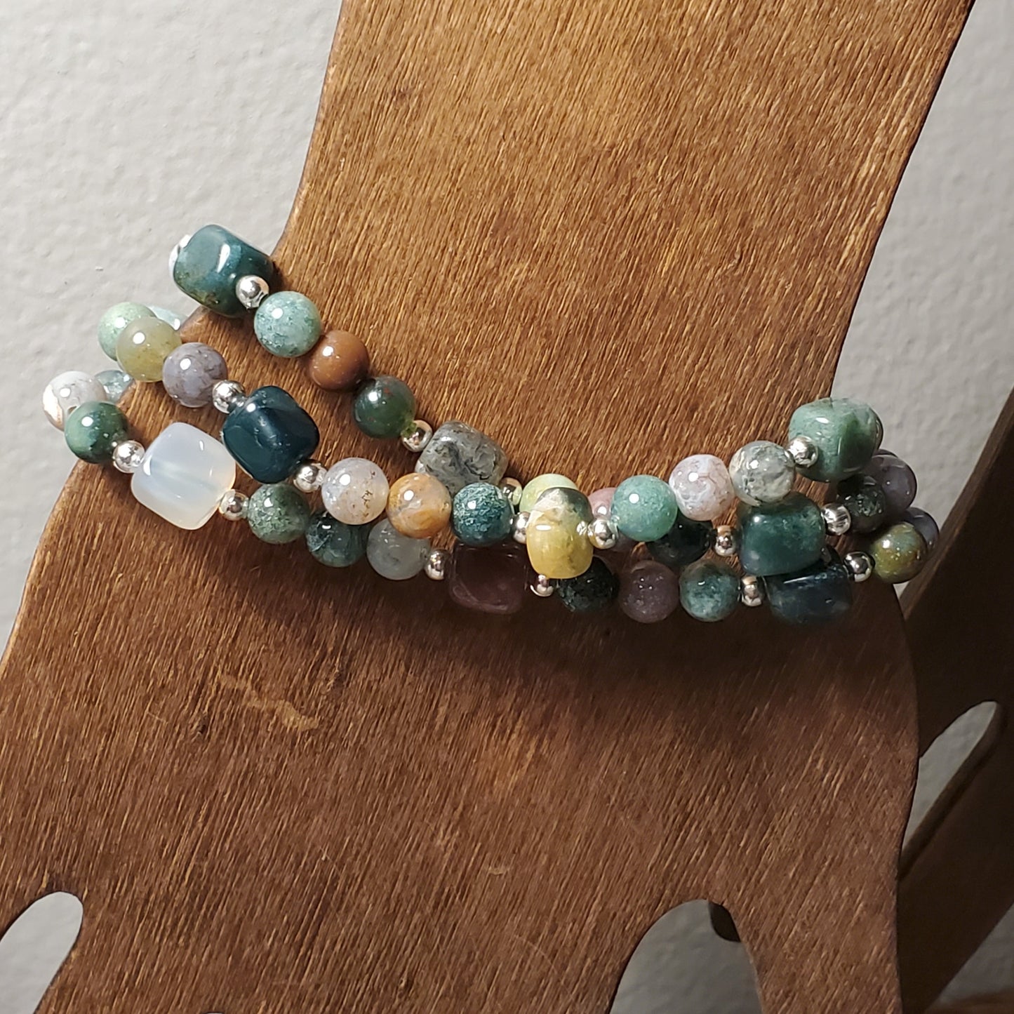All Natural Cubed - Indian Agate - Crystal Bead Bracelet