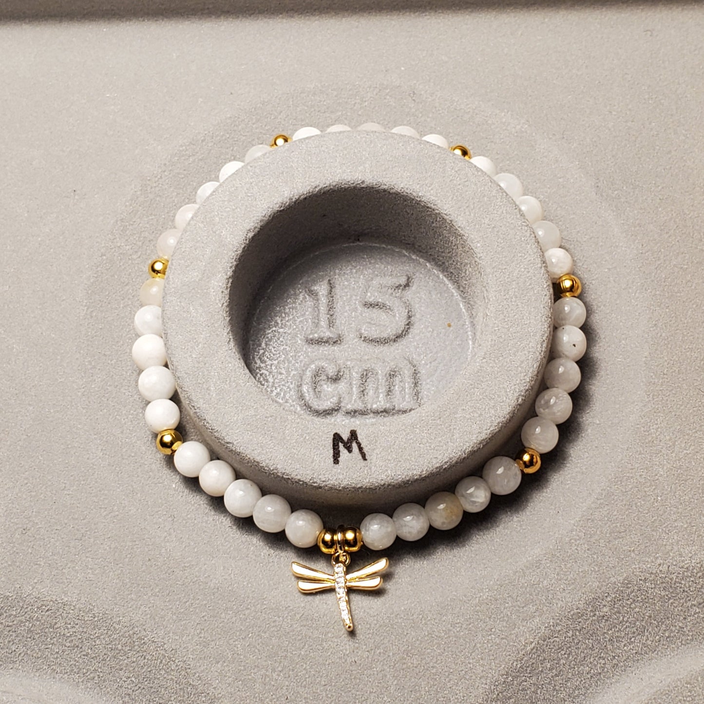 Dainty Moonstone + Dragonfly - White Moonstone - Real Crystal Bead Bracelet