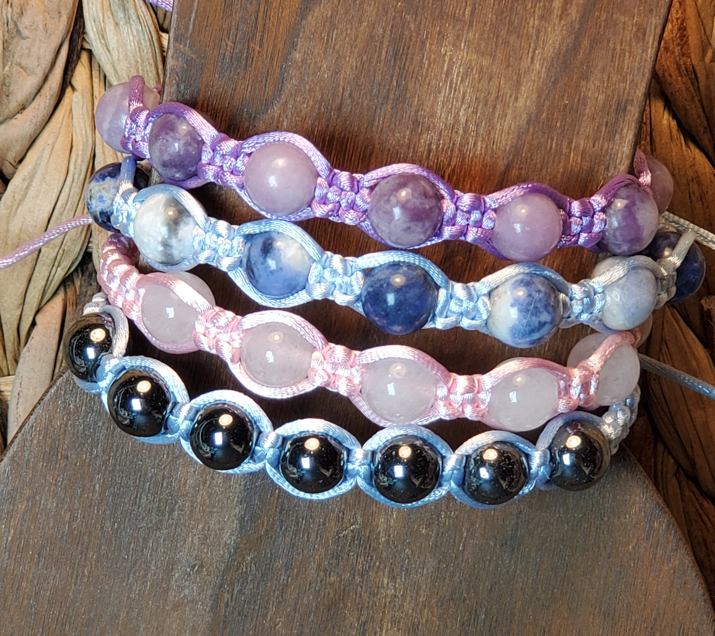 8mm Beaded Macrame Bracelet - Light Color Thick Cord