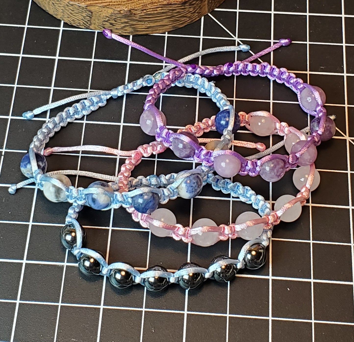 8mm Beaded Macrame Bracelet - Light Color Thick Cord