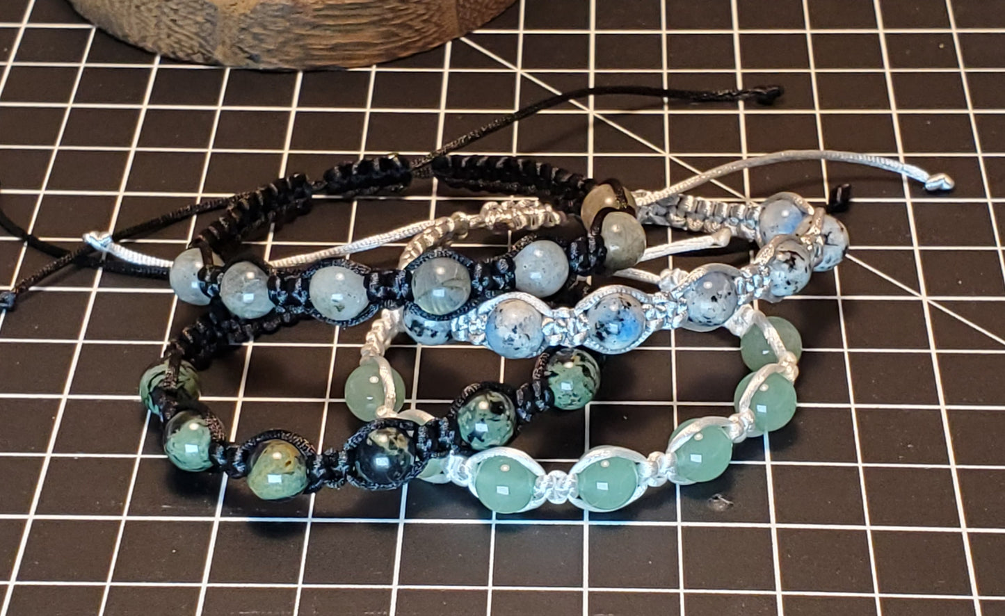 8mm Beaded Macrame Bracelet - Neutral Color Thick cord