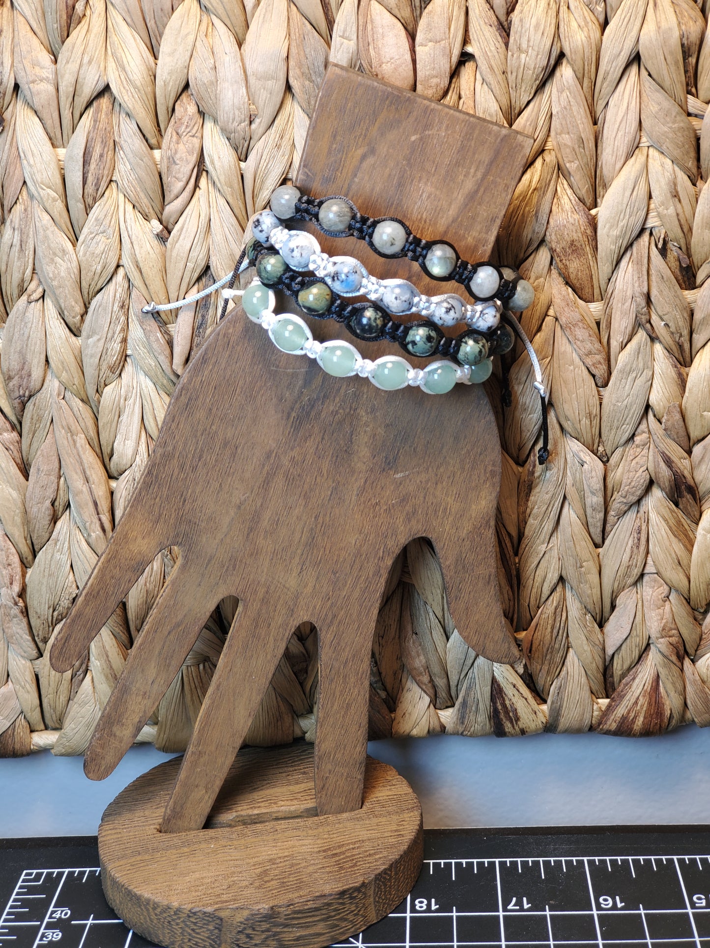 8mm Beaded Macrame Bracelet - Neutral Color Thick cord