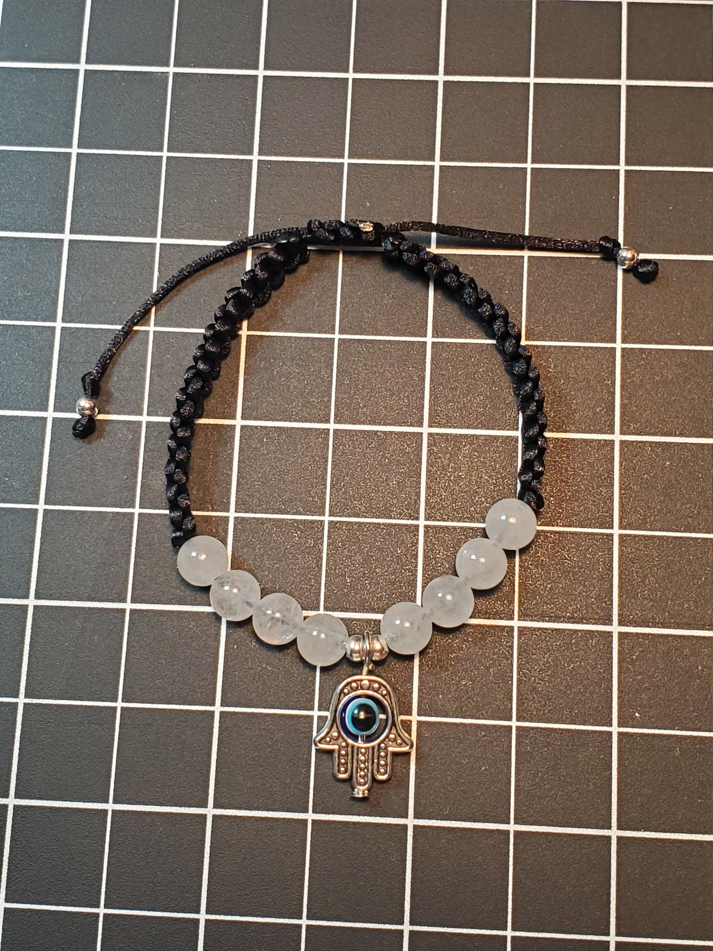 White Jade Hamsa Evil Eye Macrame Bracelet