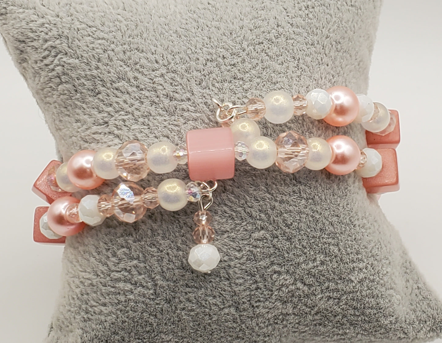 Pretty in Pink Double Wrap Memory Wire Bracelet & Earrings Set