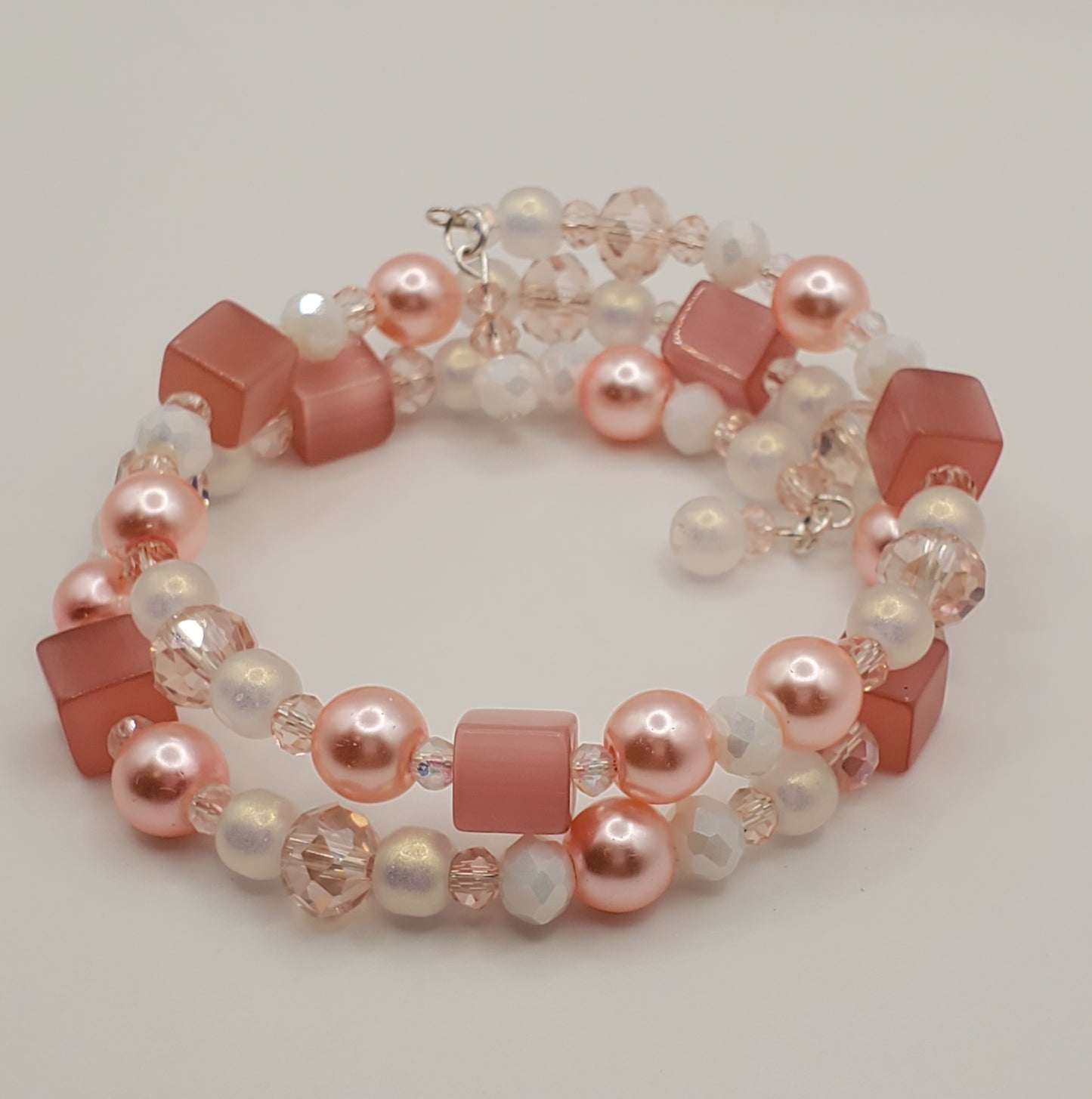 Pretty in Pink Double Wrap Memory Wire Bracelet & Earrings Set