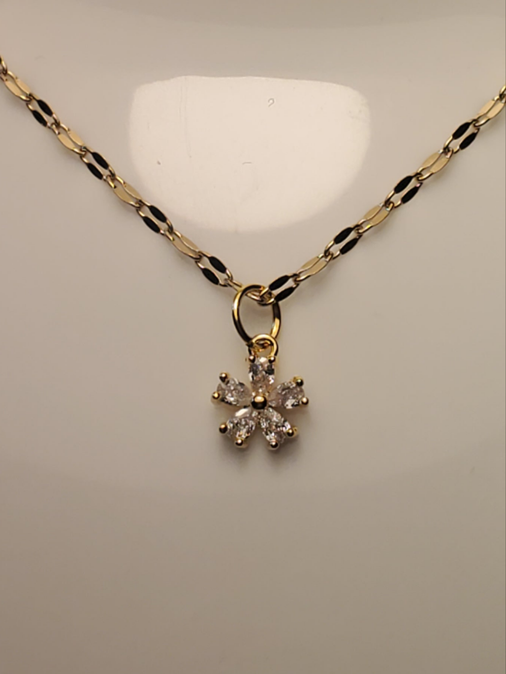 Dainty Zircon Flower 16" Gold Stainless Steel Necklace