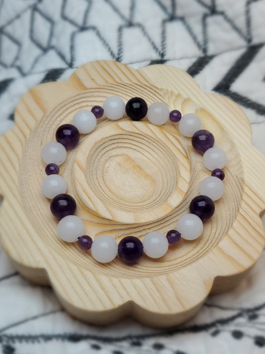 Amethyst & White Jade- Crystal Bead Bracelet