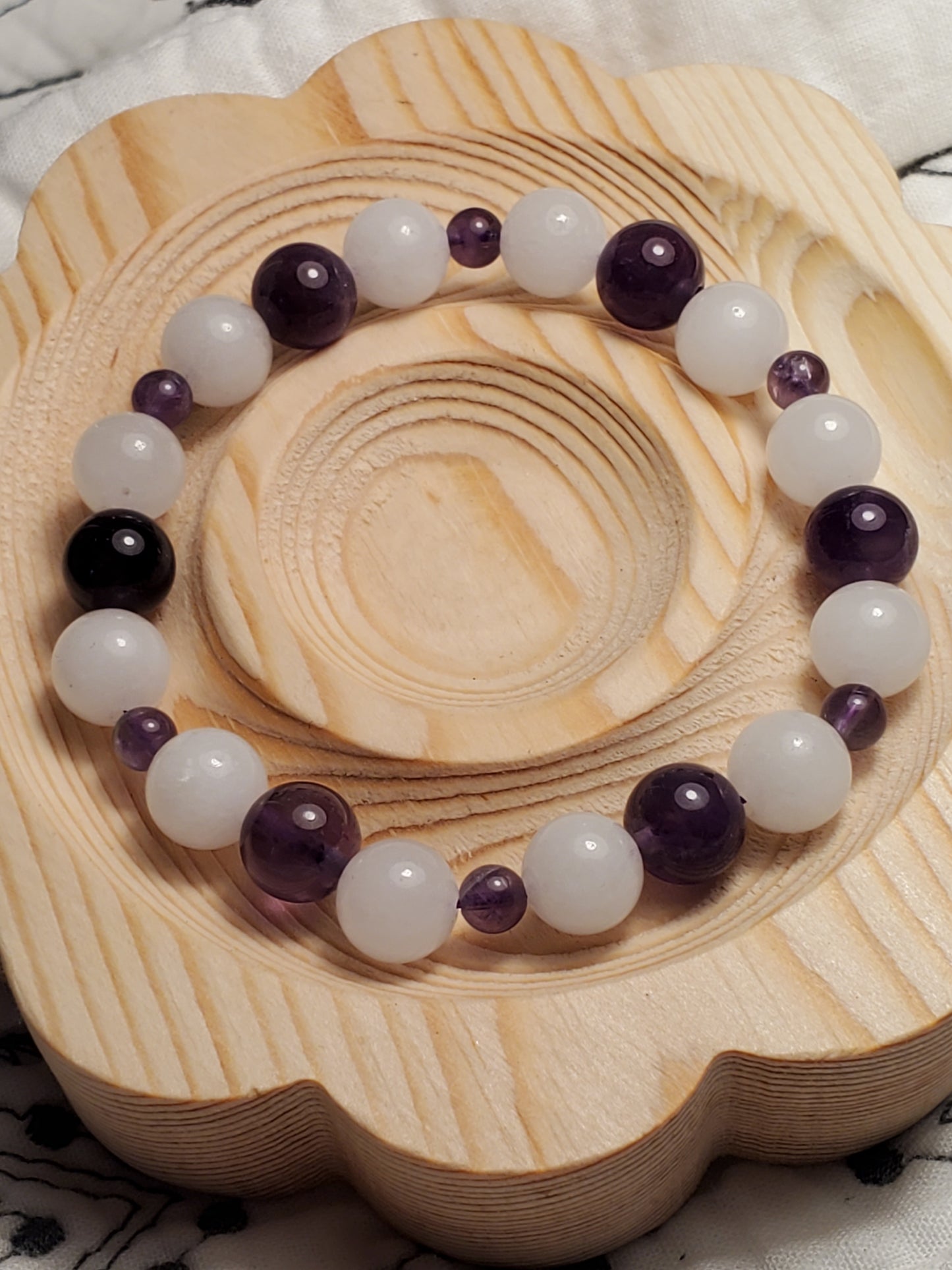 Amethyst & White Jade- Crystal Bead Bracelet