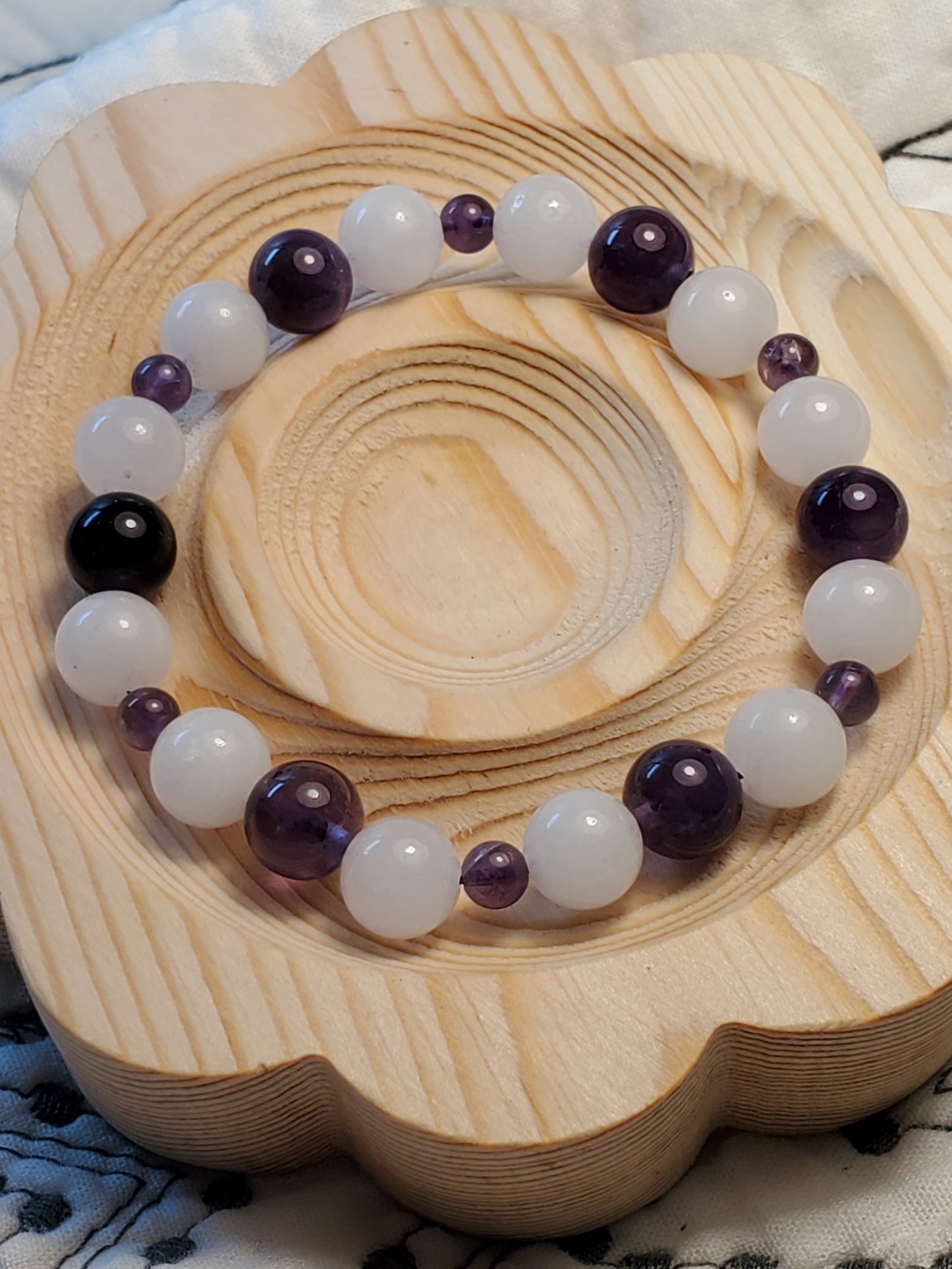 Amethyst & White Jade- Crystal Bead Bracelet