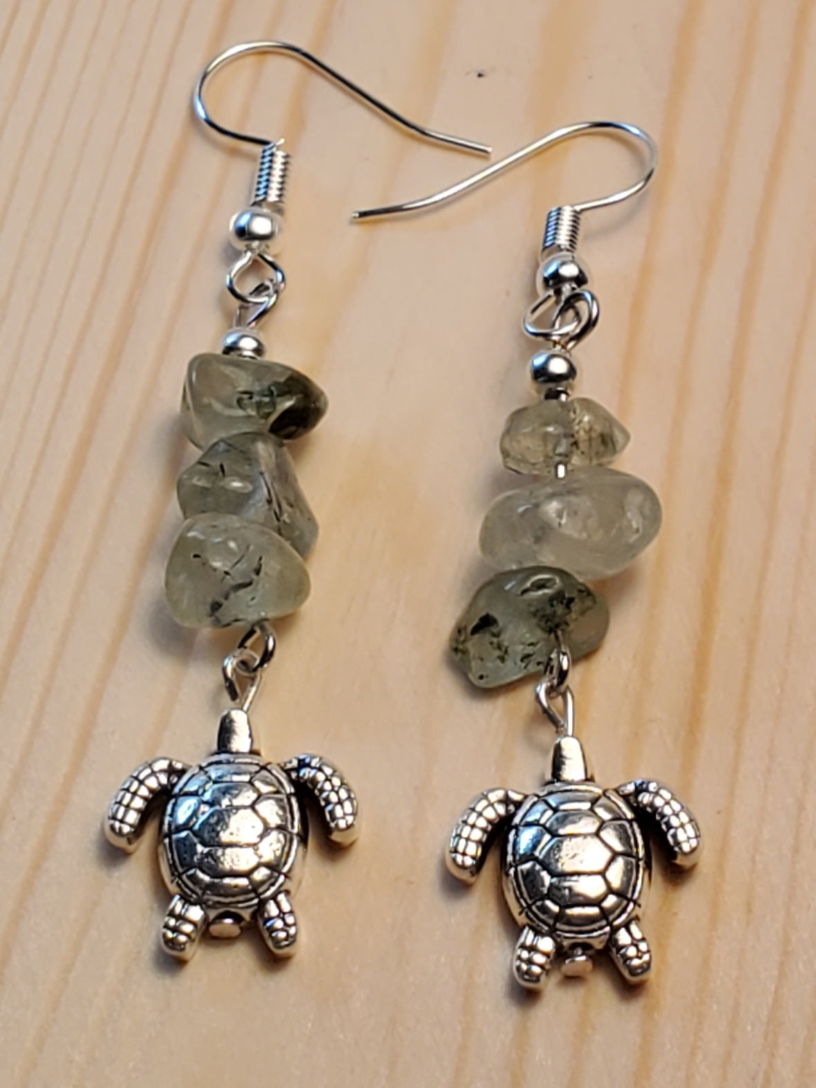 Prehnite Sea Turtles - Crystal Chip Earrings