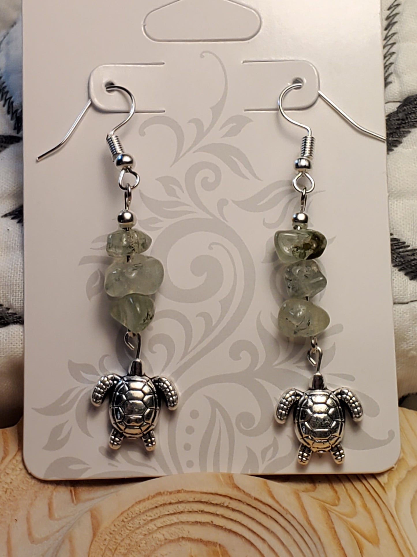 Prehnite Sea Turtles - Crystal Chip Earrings