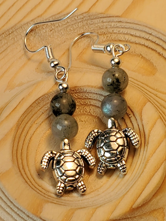 Surf's Up -  Labradorite Sea Turtle - Crystal Earrings