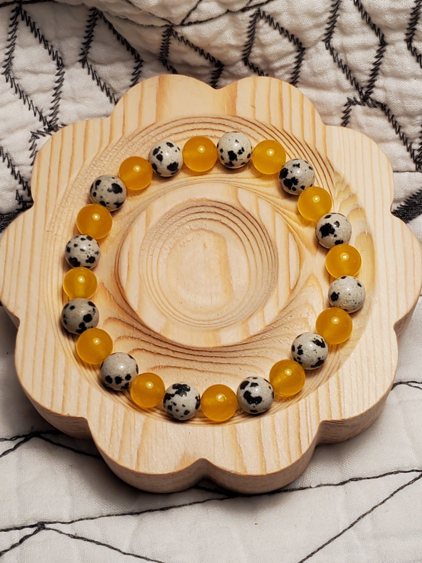 Dalmation Jasper w/ Yellow Chalcedony - Crystal Bead Bracelet