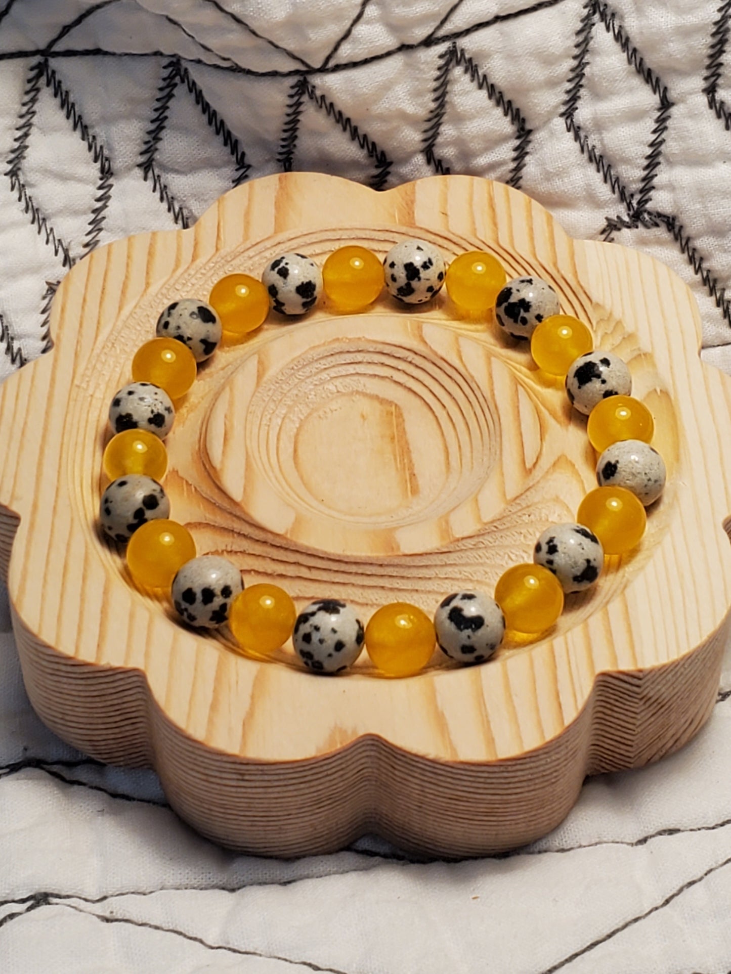 Dalmation Jasper w/ Yellow Chalcedony - Crystal Bead Bracelet