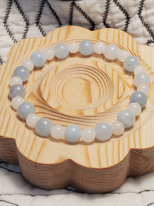 Smooth Sailing - Aquamarine Jade & White Jade - Crystal Bead Bracelet