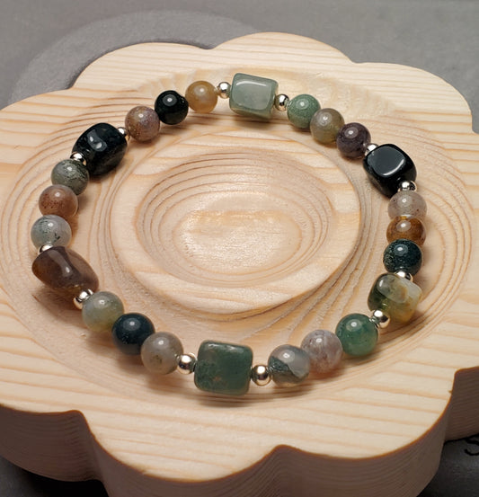 All Natural Cubed - Indian Agate - Crystal Bead Bracelet