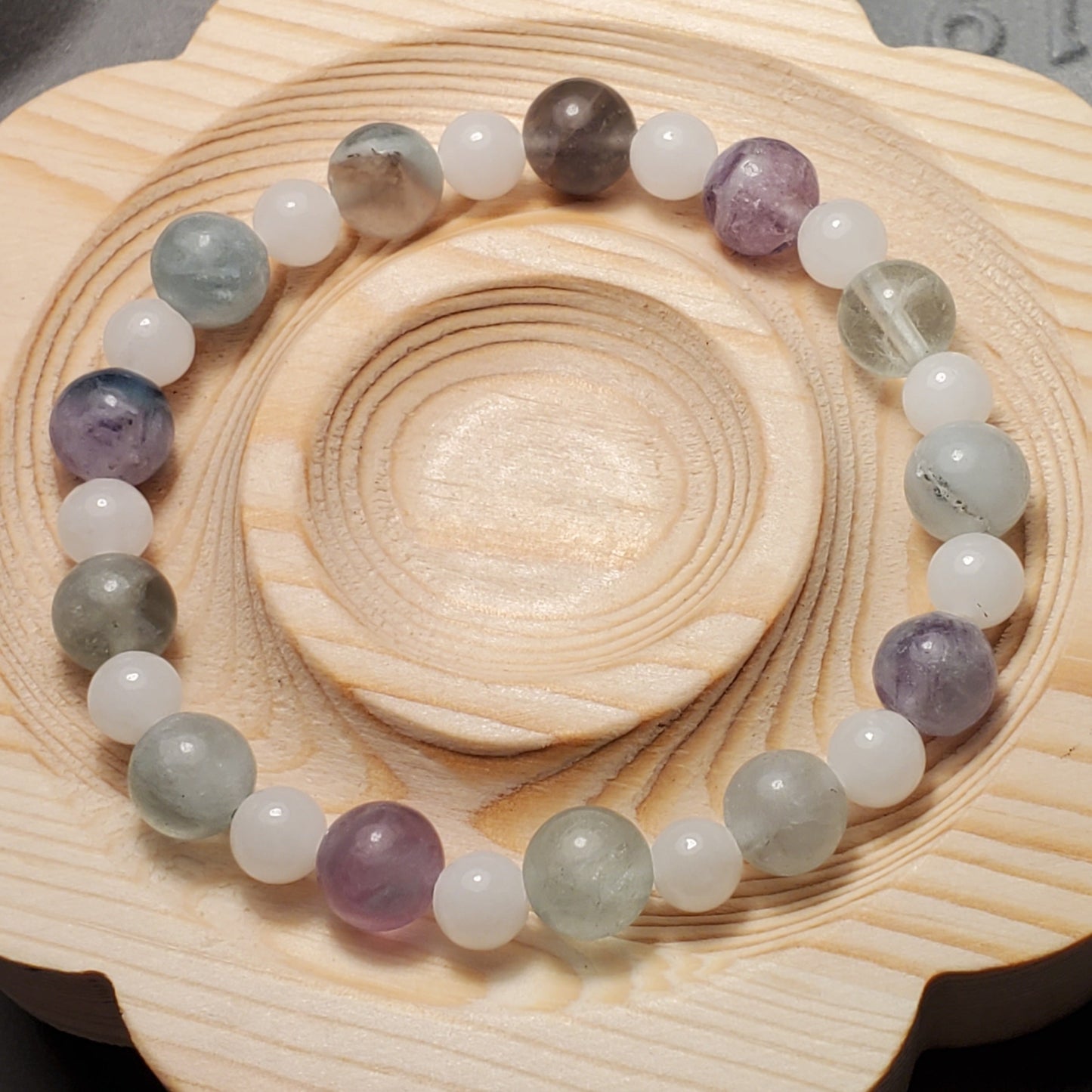 Cloudy Fluorite & White Jade - Crystal Bead Bracelet