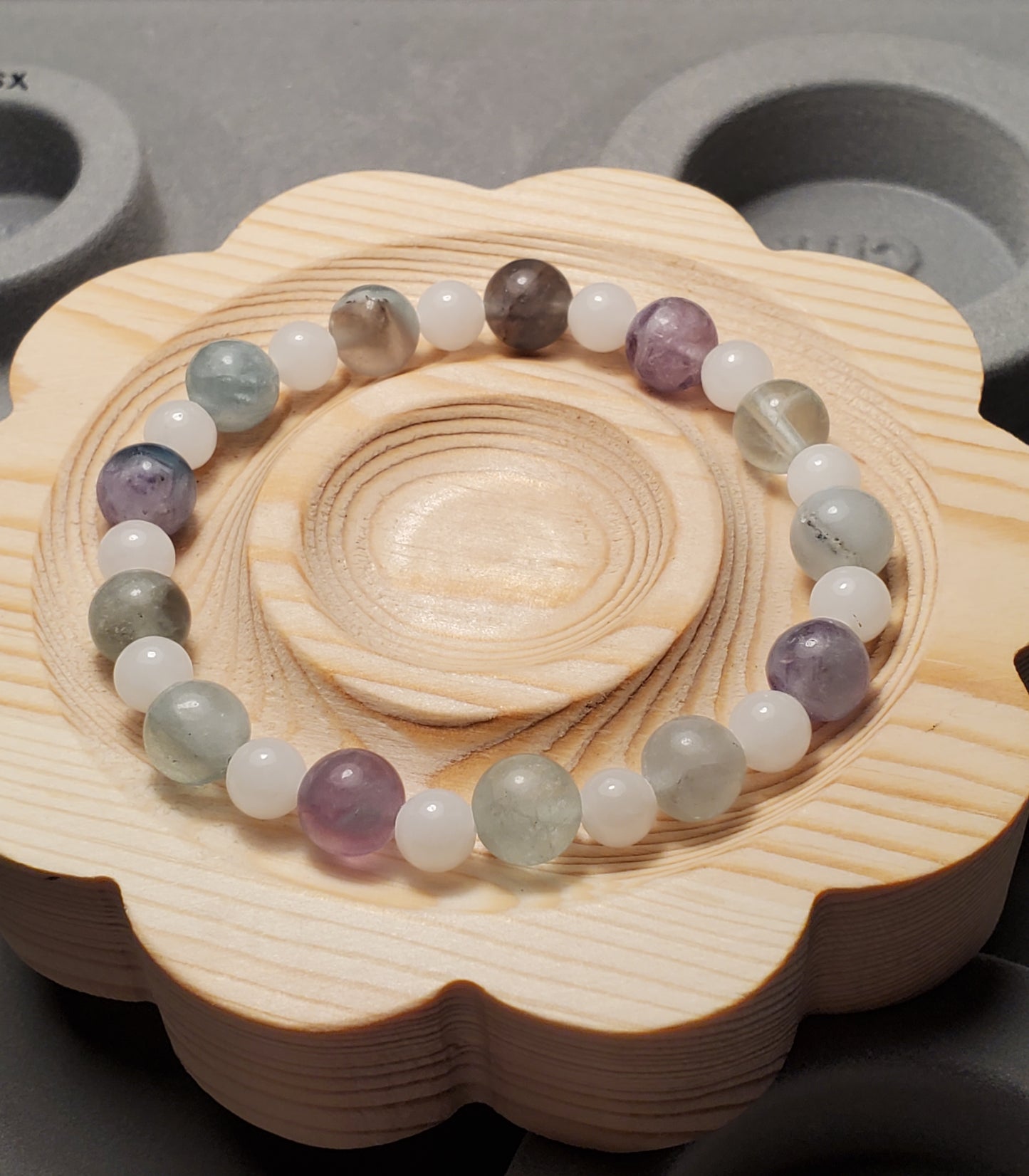 Cloudy Fluorite & White Jade - Crystal Bead Bracelet