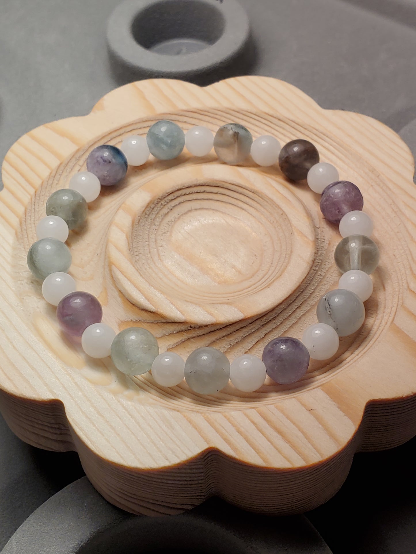 Cloudy Fluorite & White Jade - Crystal Bead Bracelet