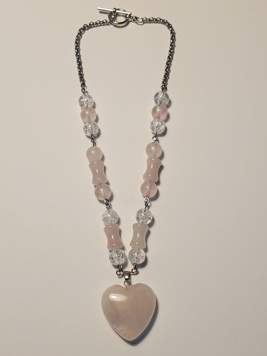 Rose Quartz Heart Carving ~ Crystal Car Charm