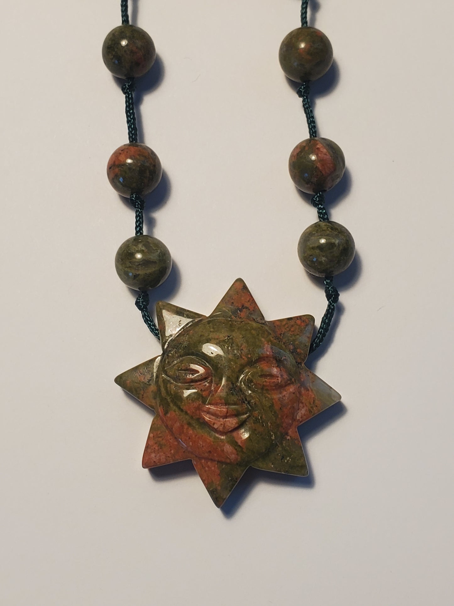 Unakite Sun Carving ~ Crystal Car Charm