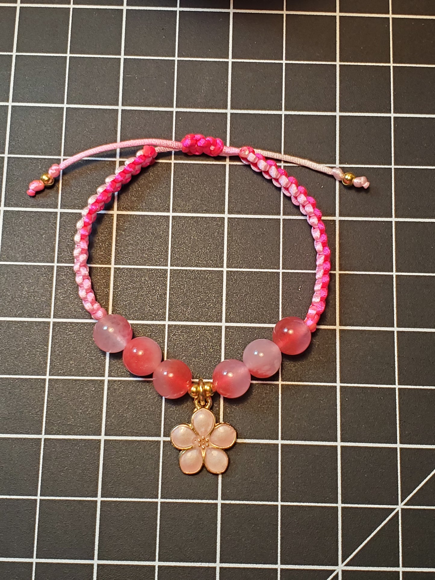 Peach Blossom Agate Macrame Charm Bracelet